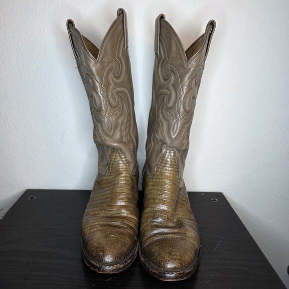TONY LAMA 8817 TAUPE BEIGE TONED LIZARD LEATHER COWBOY BOOTS Men\'s Size 7.5 D main image 10